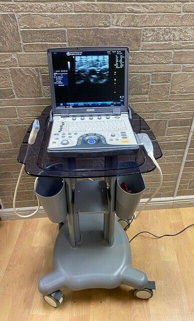 GE LogiQ E portable ultrasound with cardiac phased array probe cart-Warranty #