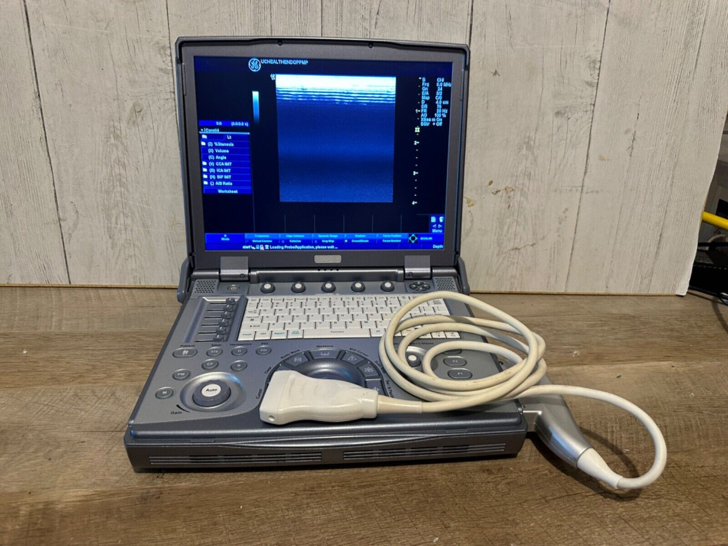 GE Logiq E portable ultrasound 2008 with 4C-Rs Abdominal probe #