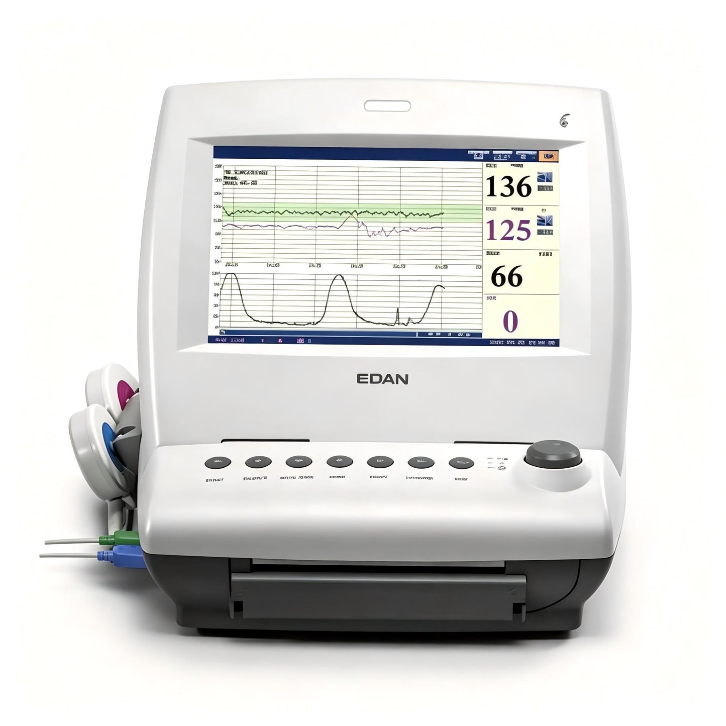EDAN F6 fetal and maternal monitor with 10.1-inch foldable screen and waterproof transducer for obstetrical monitoring