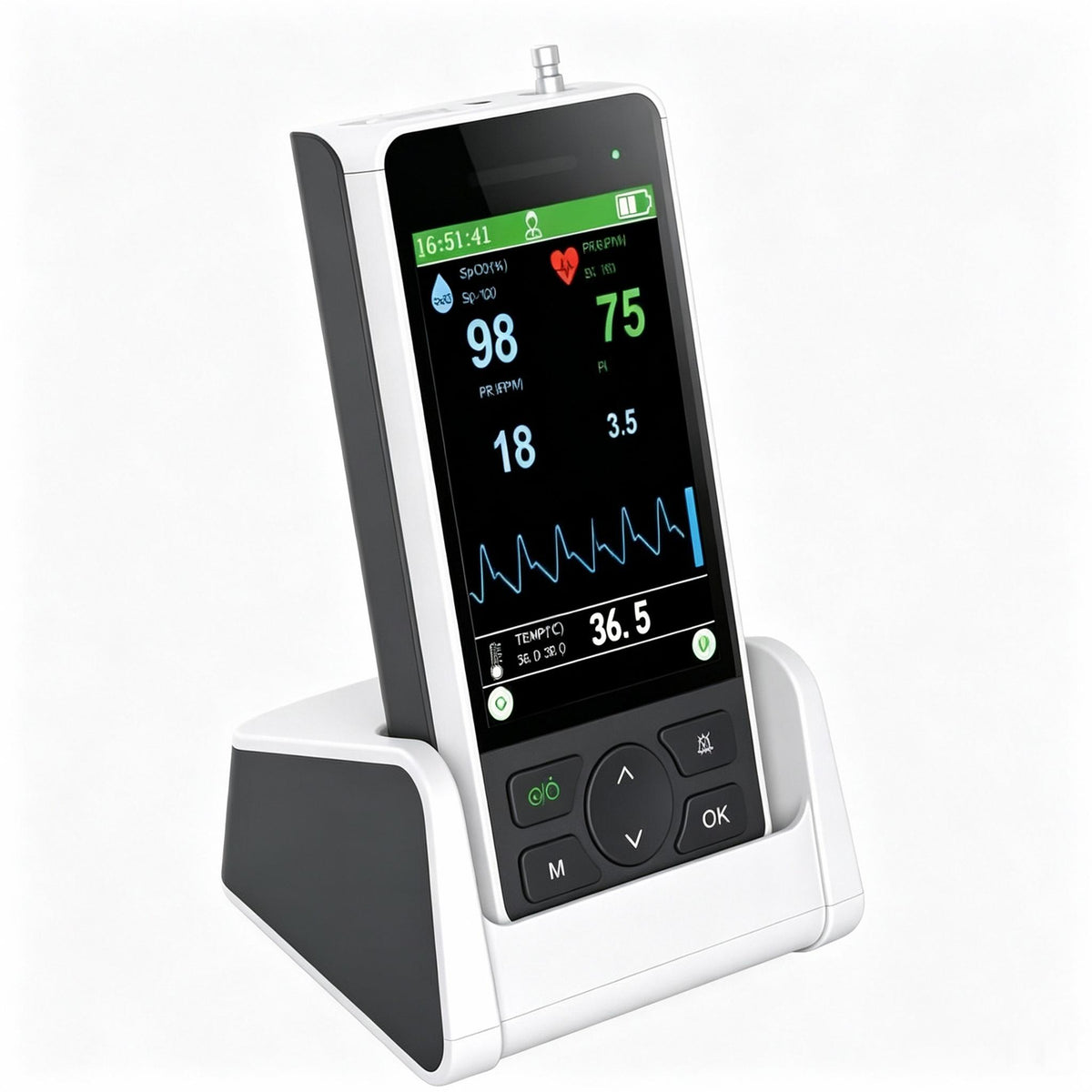 Global Healthcare Medical GHM RN-100 US handheld vital sign monitor - multi-parameter handheld patient monitor with NIBP, SpO2, pulse rate, EtCO2, and temperature for adult, pediatric, and neonatal monitoring