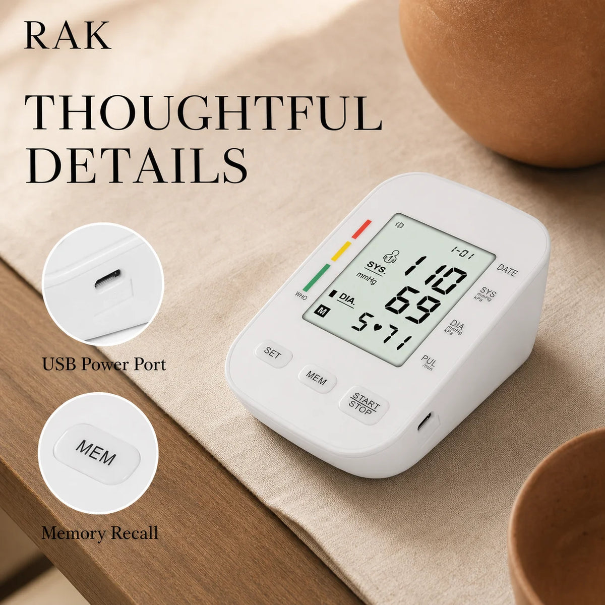 数字血压计 电子血压计 3mmHg 精度 2x99 用户记忆单元 LCD 显示屏 可拆卸电池 CE 认证