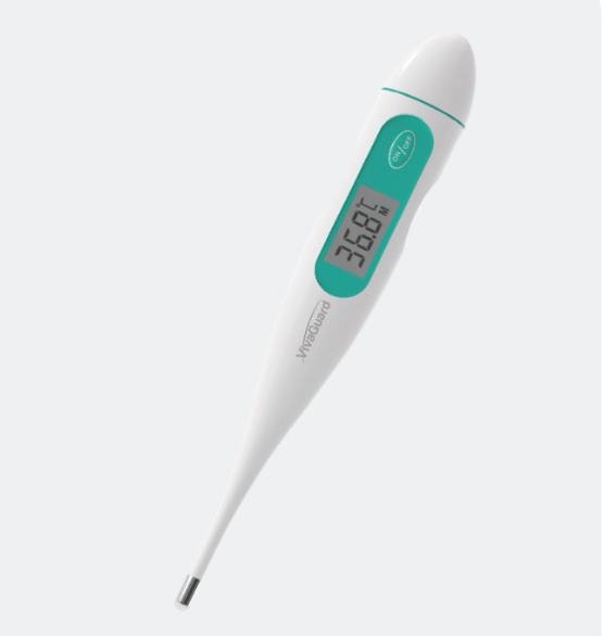 Global Healthcare Medical GHM KFT-04 US digital thermometer with 1-minute oral/rectal and 5-minute axillary measurement, 32.0–42.9°C range, ±0.1°C accuracy, jumbo LCD display, °F/°C switchable, and 1-reading memory for professional and home temperature measurement