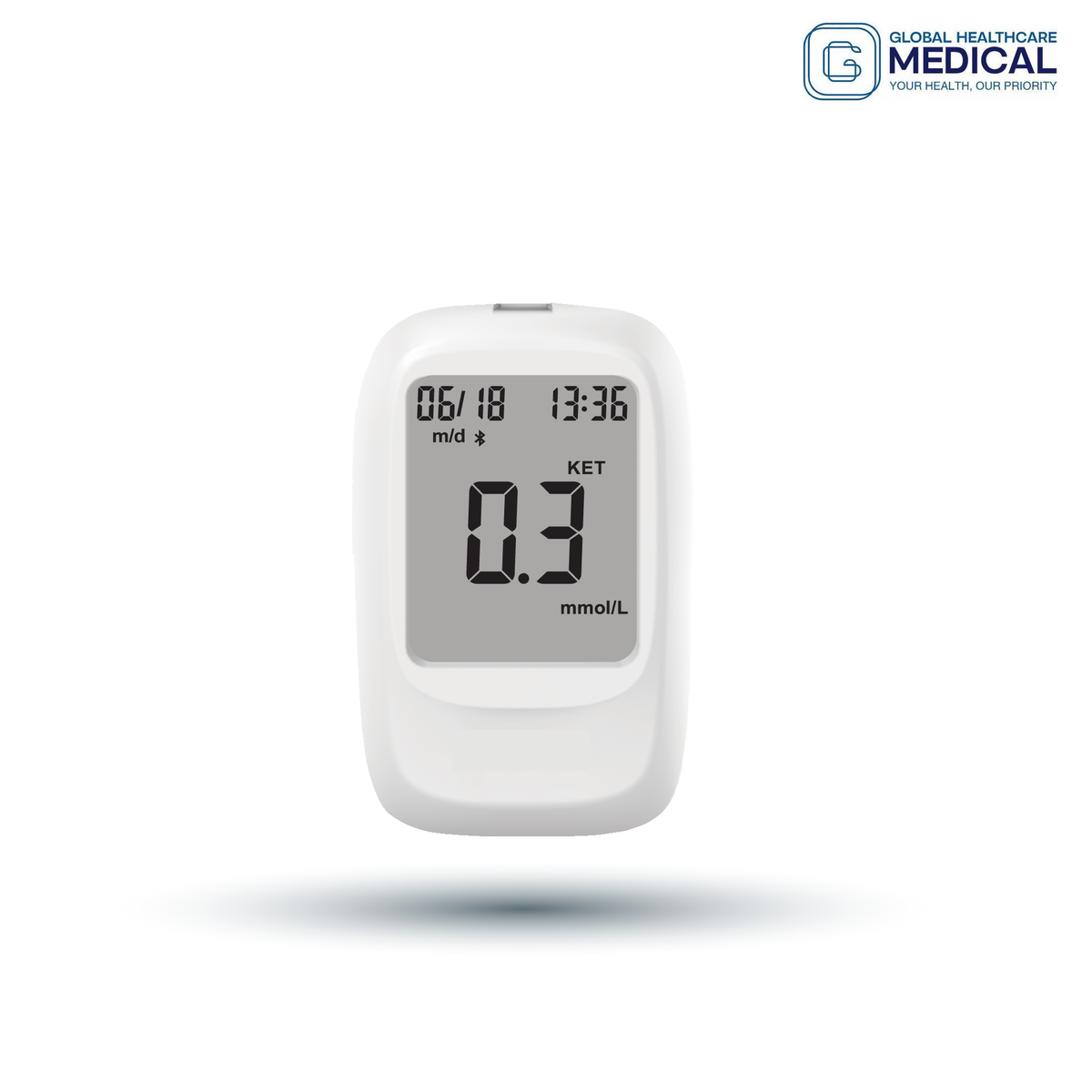 Global Healthcare Medical GHM Vetsight US cow blood ketone monitoring system calibrated for cows with 10-second test time, 0.8 μL sample volume, 0.0–8.0 mmol/L range, Bluetooth connectivity, strip ejector, and 1,000-record memory for bovine subclinical ketosis detection