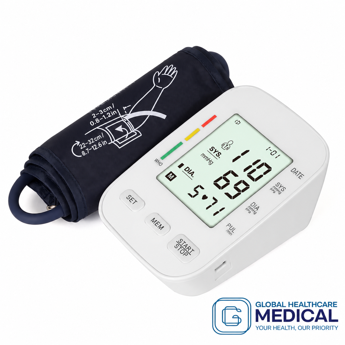 GHM RAK288 US blood pressure monitor with cuff and dual-unit guide