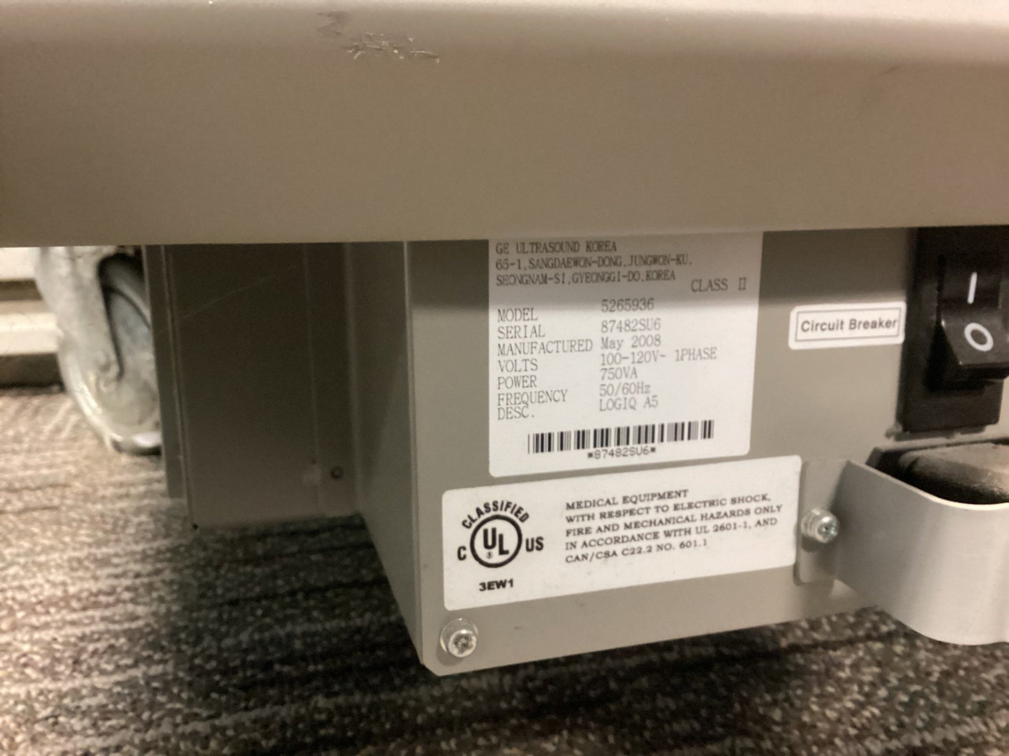 GE Model LOGIQ Diagnostic Ultrasound System - 2008 #