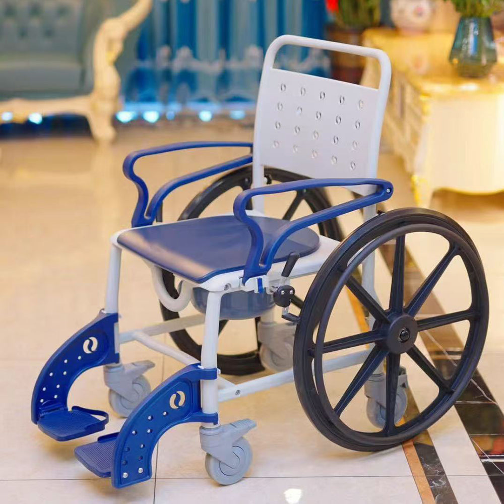 Adjustable Bath Commode Wheel Chair Foldable Disabled Commode Chair #
