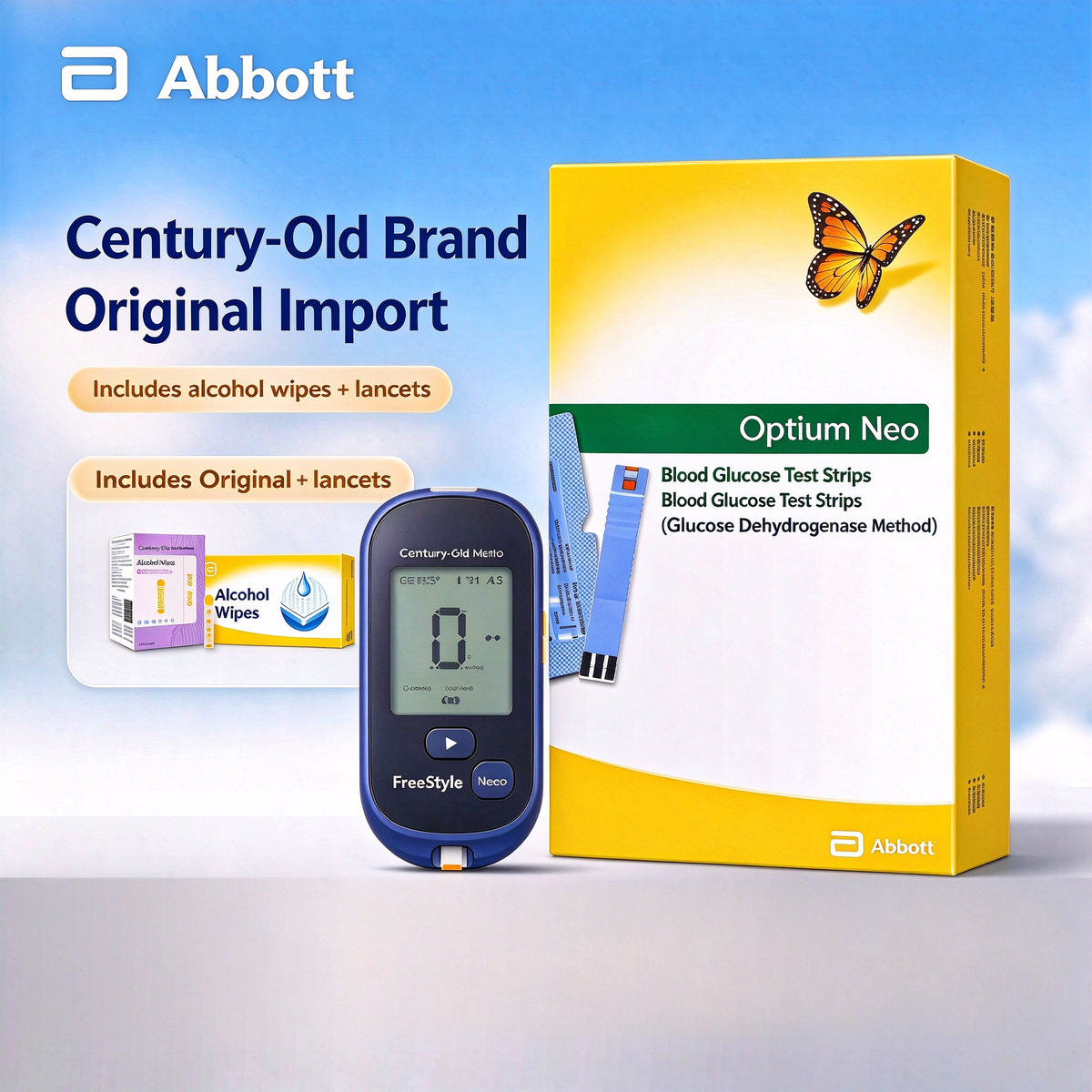 Abbott Home Blood Glucose Test Strips, No Coding Required (50 Strips and Lancets), Compatible with Libre