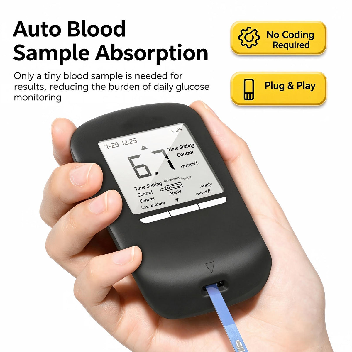 Abbott Blood Glucose Test Strips, Accurate No-Code Home Use, 50 Test Strips with Free HS-BG01 Blood Glucose Meter