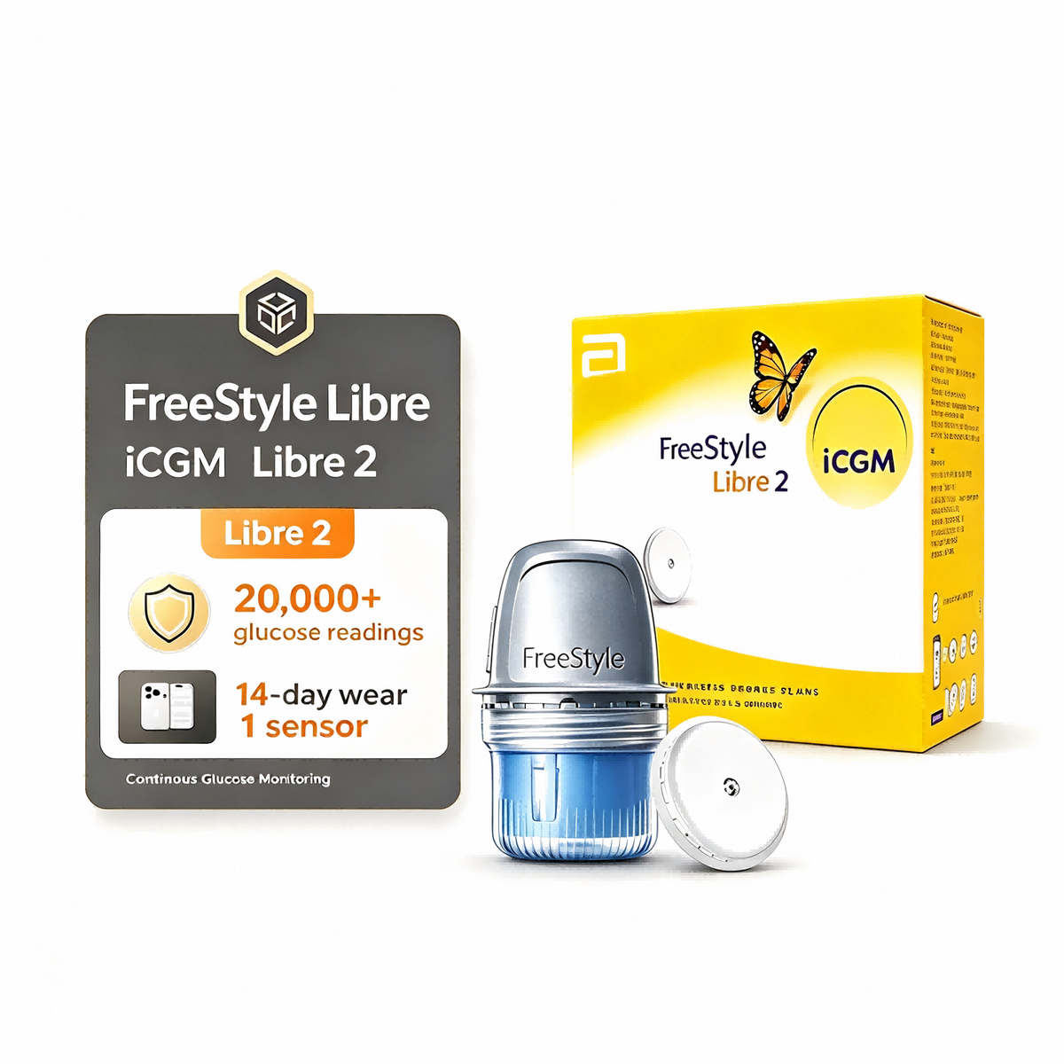 Abbott [New Major Launch] FreeStyle Libre 2 Continuous Glucose Monitoring System, 1 Box