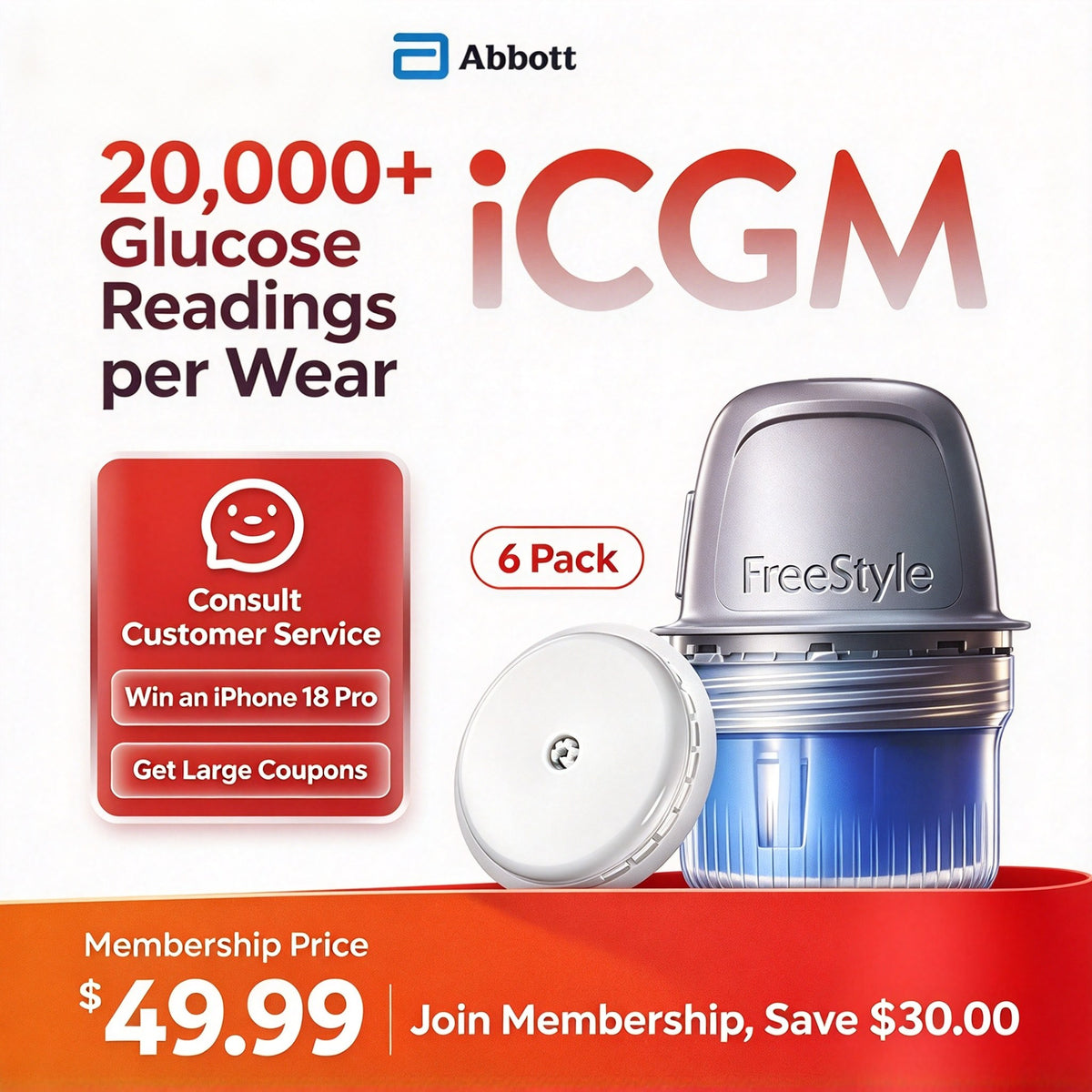 Abbott [New Major Launch] FreeStyle Libre 2 Continuous Glucose Monitoring System, 1 Box