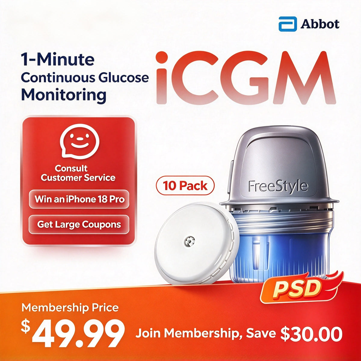 Abbott [New Major Launch] FreeStyle Libre 2 Continuous Glucose Monitoring System, 1 Box