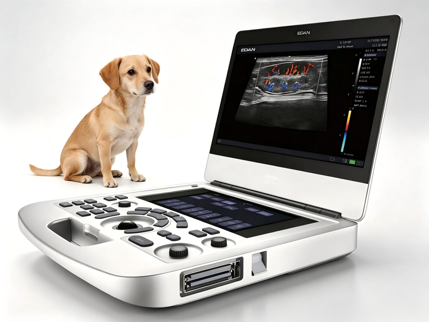 EDAN Acclarix AX2 Vet portable veterinary ultrasound system with 15-inch display and dual battery