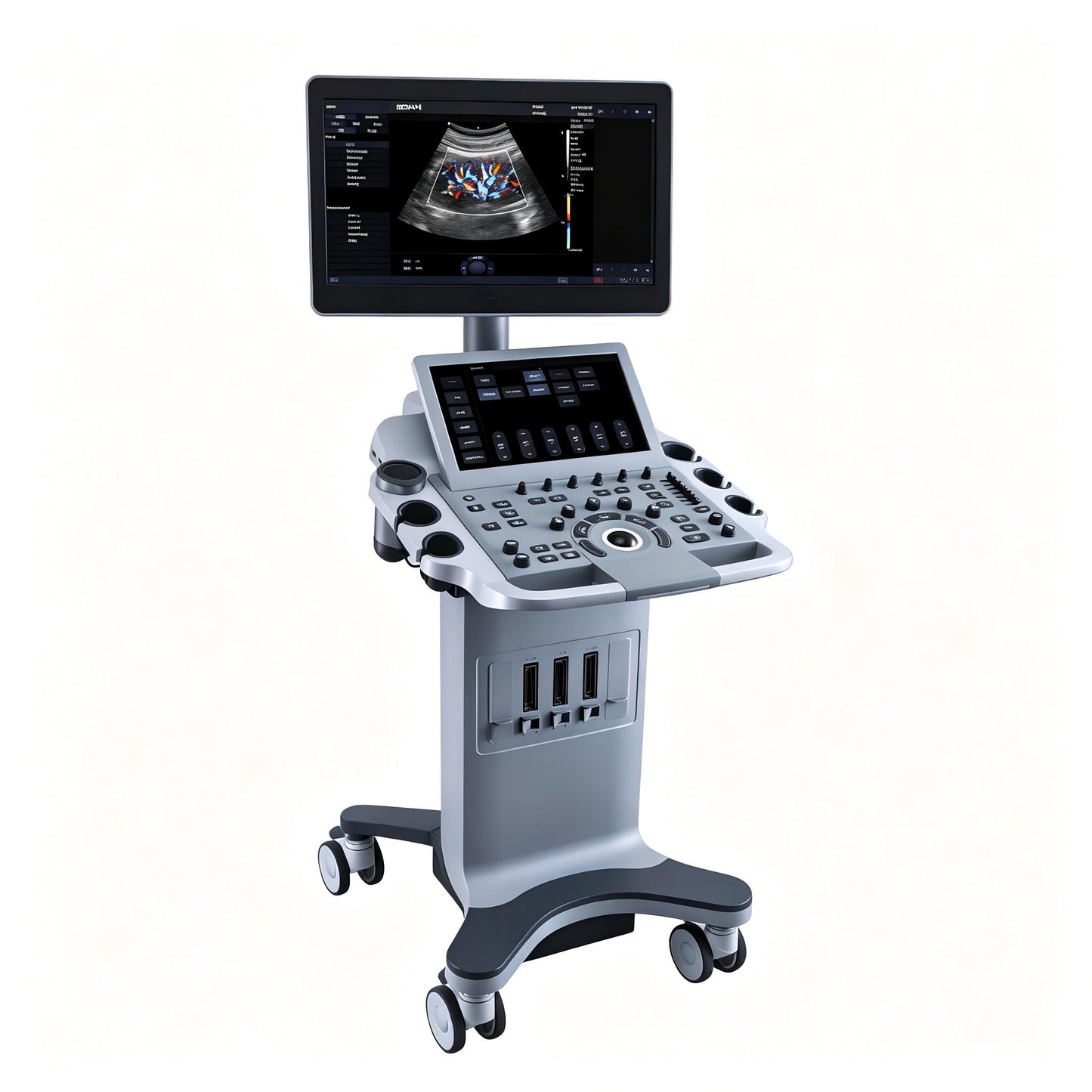 EDAN Acclarix LX25 stationary diagnostic ultrasound system with 21.5-inch display and 14-inch touchscreen