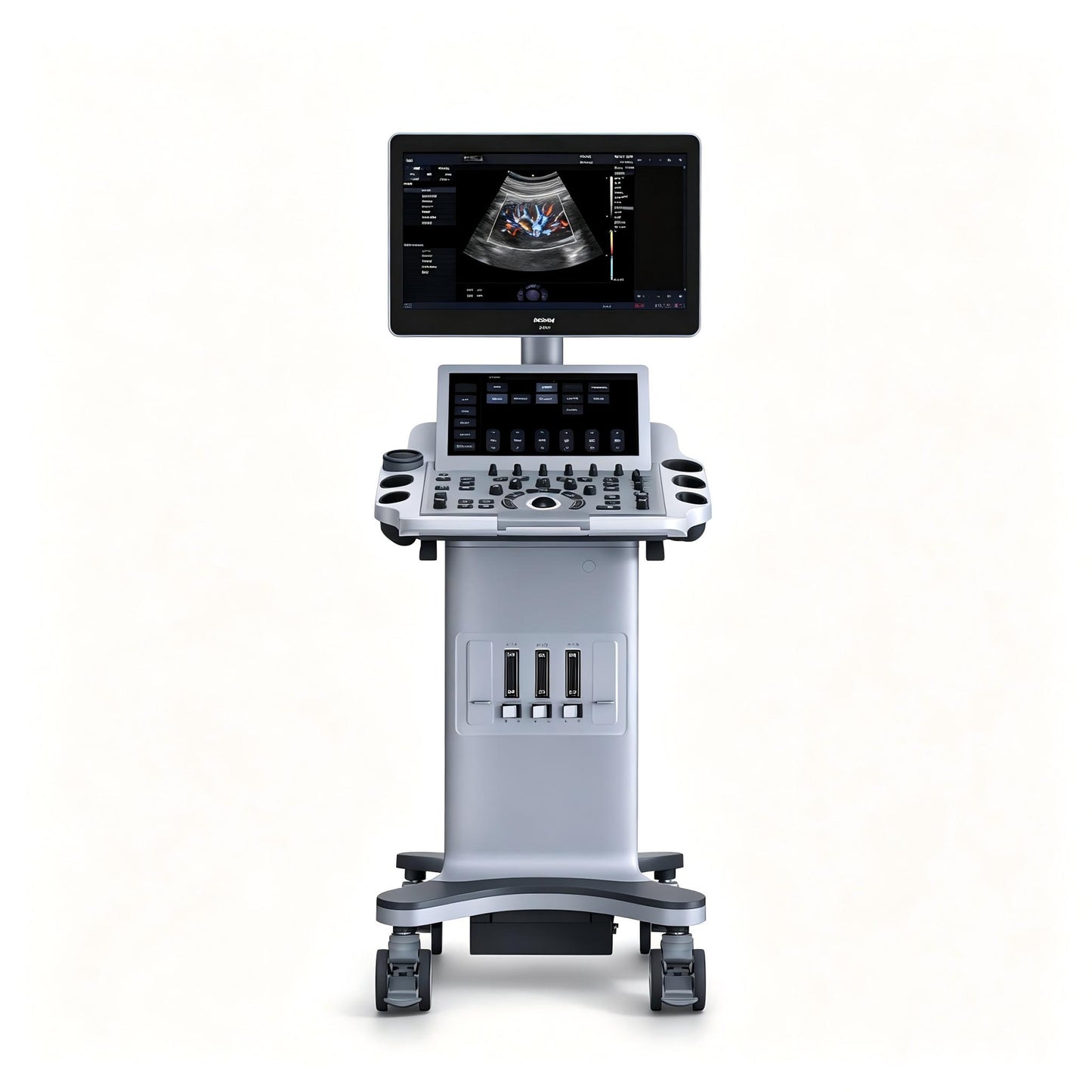 EDAN Acclarix LX25 stationary diagnostic ultrasound system with 21.5-inch display and 14-inch touchscreen