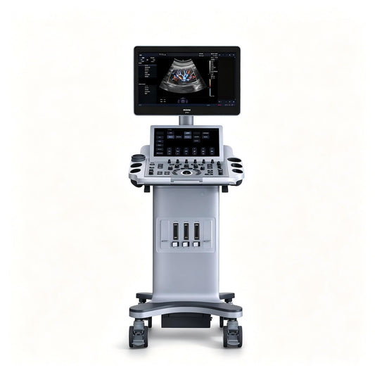 EDAN Acclarix LX25 stationary diagnostic ultrasound system with 21.5-inch display and 14-inch touchscreen