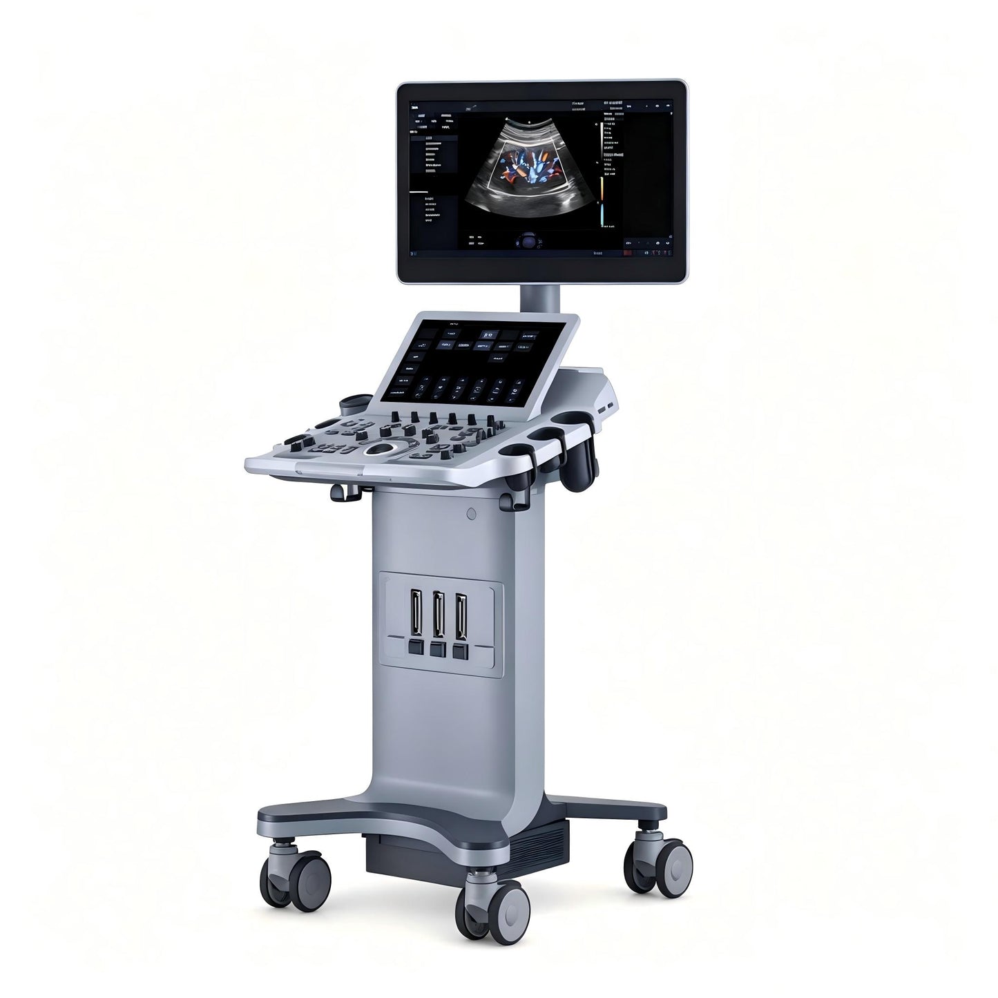 EDAN Acclarix LX25 stationary diagnostic ultrasound system with 21.5-inch display and 14-inch touchscreen