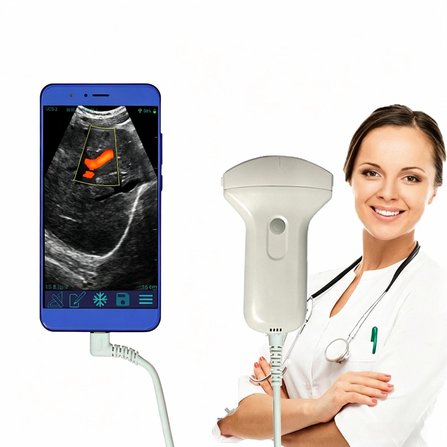 Global Healthcare Medical linear wireless handheld ultrasound system with USB and WiFi connectivity for musculoskeletal and vascular point-of-care imaging