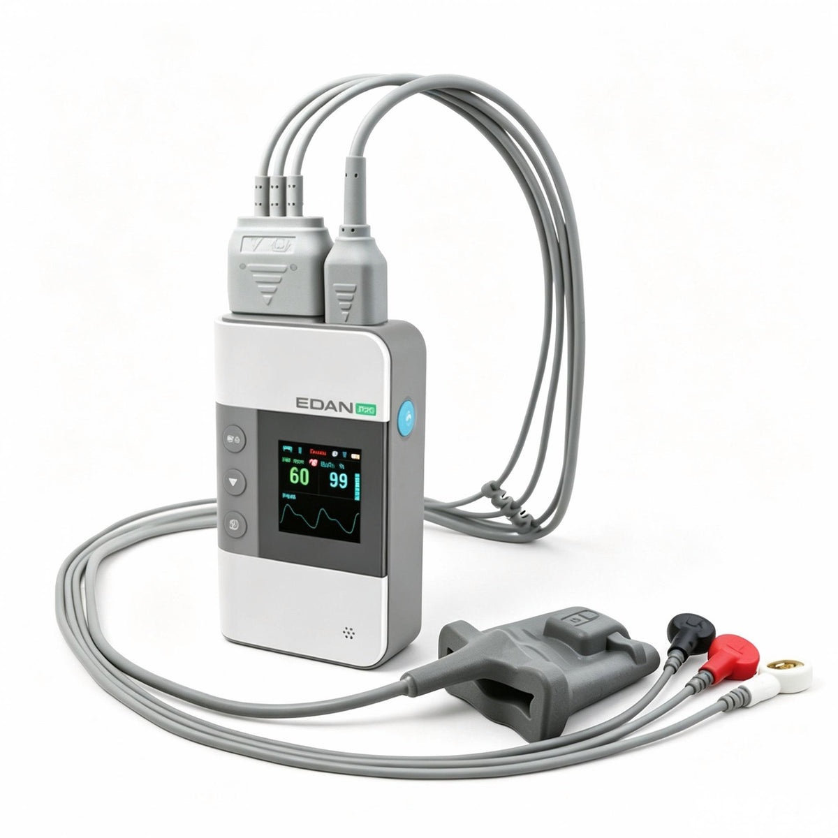 EDAN iT20 pocket-sized Wi-Fi telemetry transmitter with 1.46-inch color display for continuous ECG and SpO2 monitoring