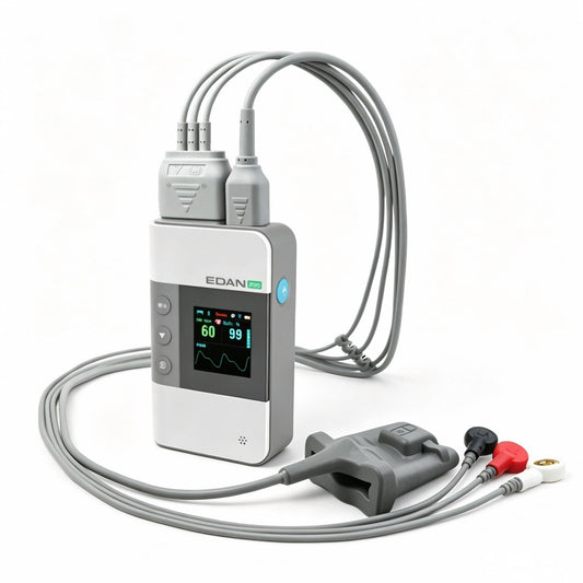 EDAN iT20 pocket-sized Wi-Fi telemetry transmitter with 1.46-inch color display for continuous ECG and SpO2 monitoring