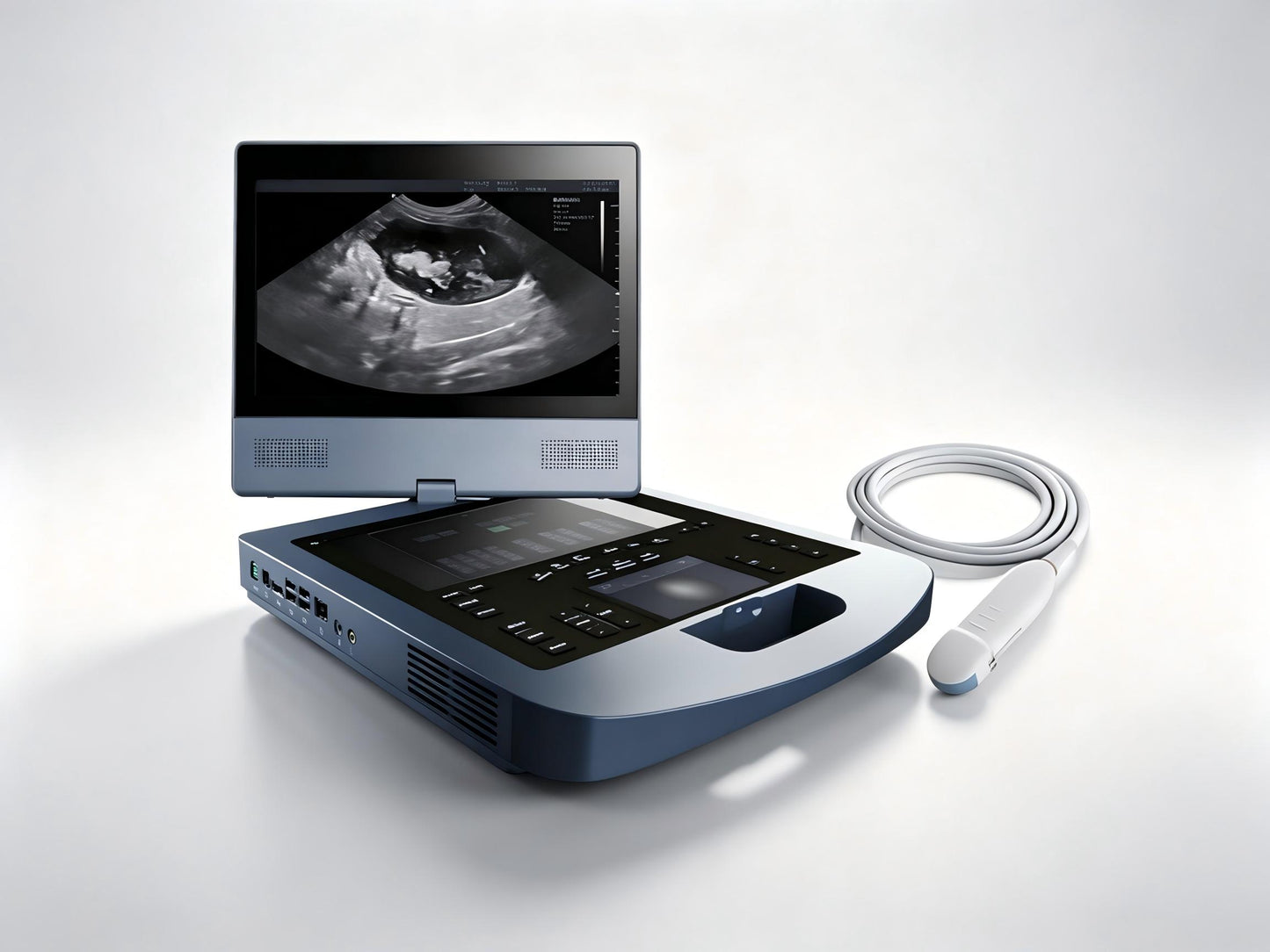 EDAN Acclarix AX8 portable diagnostic ultrasound system with 15.6-inch display and dual touchscreens