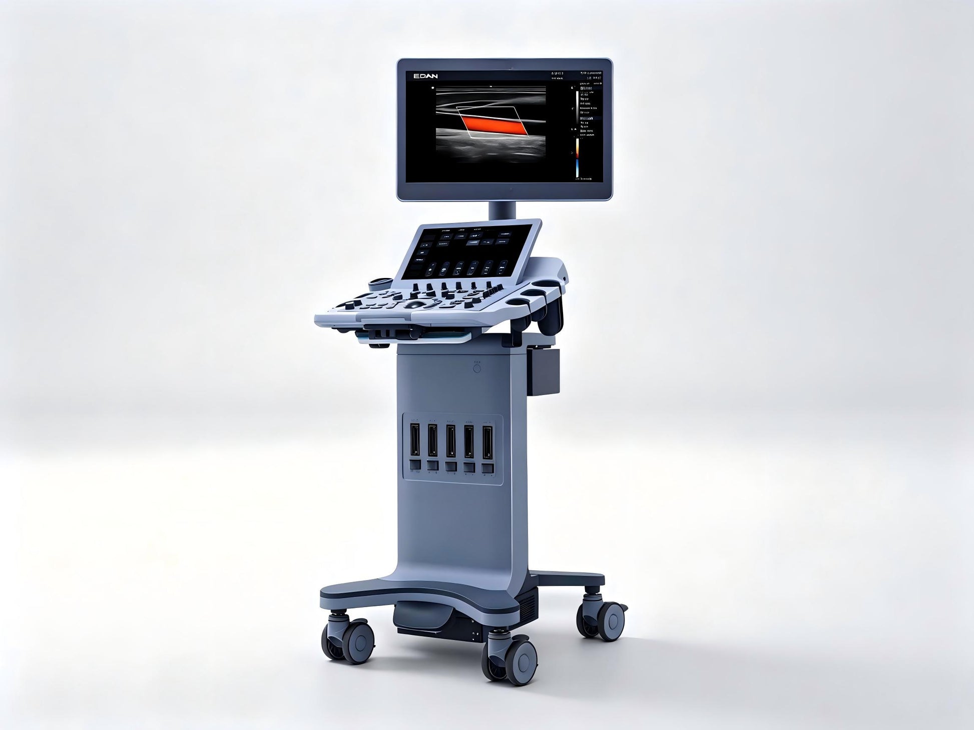 EDAN Acclarix LX3 diagnostic ultrasound system with 21.5-inch display and 14-inch touchscreen