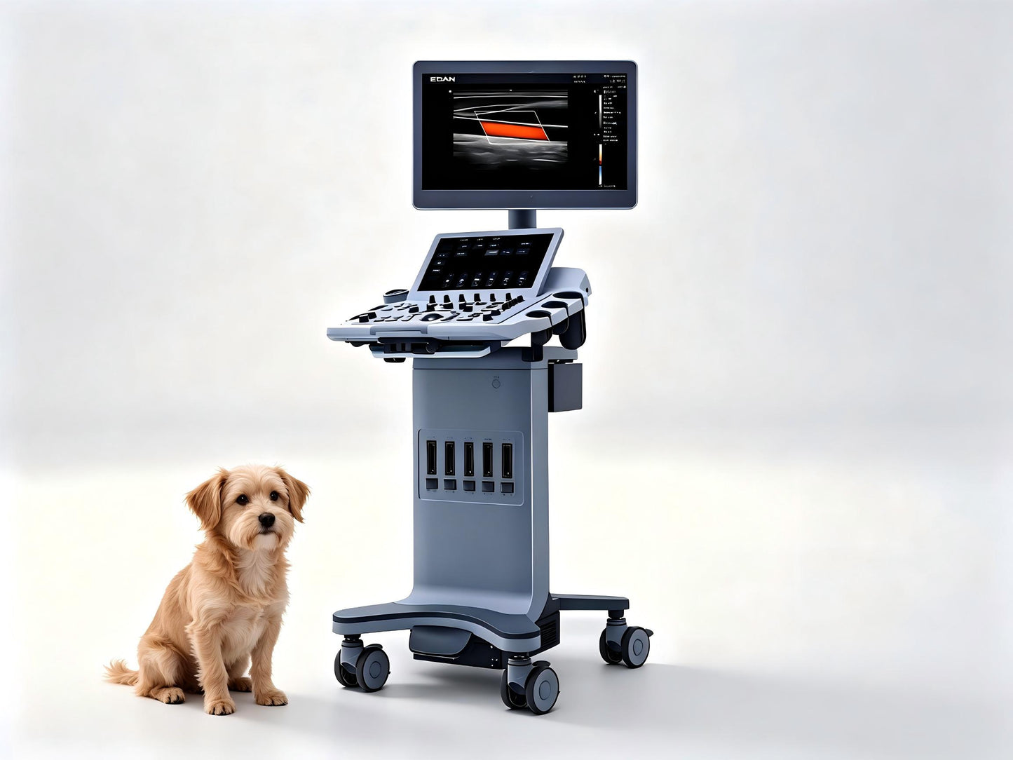 EDAN Acclarix LX3 Vet cart‑based veterinary ultrasound system with 21.5‑inch display and five transducer ports