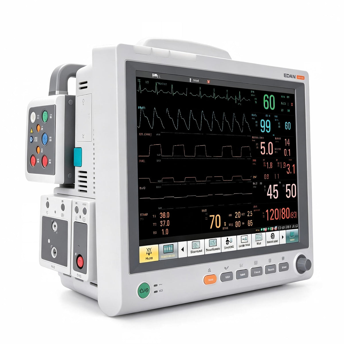 EDAN Elite V6 modular patient monitor with 15-inch touchscreen for critical care monitoring