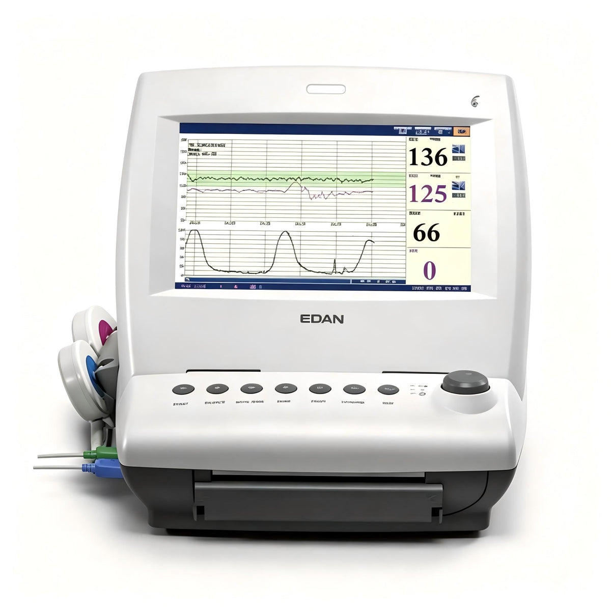 EDAN F6 fetal and maternal monitor with 10.1-inch foldable screen and waterproof transducer for obstetrical monitoring