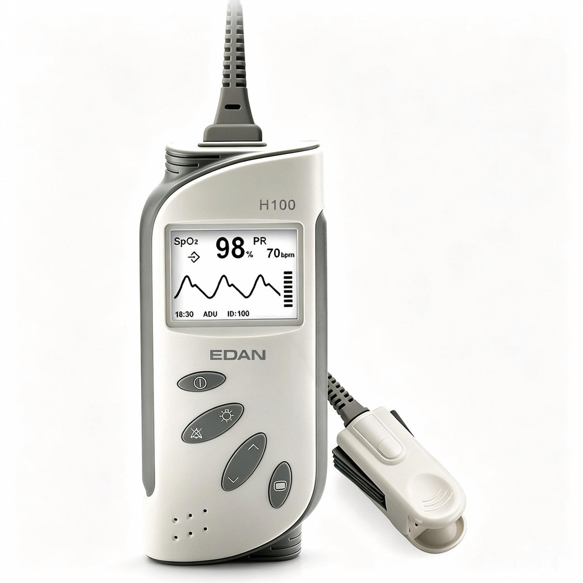 EDAN H100B handheld pulse oximeter with large LCD display for SpO2 and pulse rate monitoring