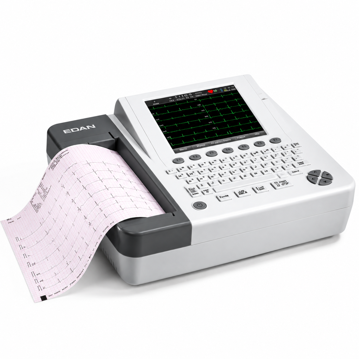 EDAN SE-1200 Express 12-channel electrocardiograph with 8-inch color touchscreen, 24-bit acquisition, 12-channel thermal printer and Wi-Fi/DICOM connectivity for clinical ECG