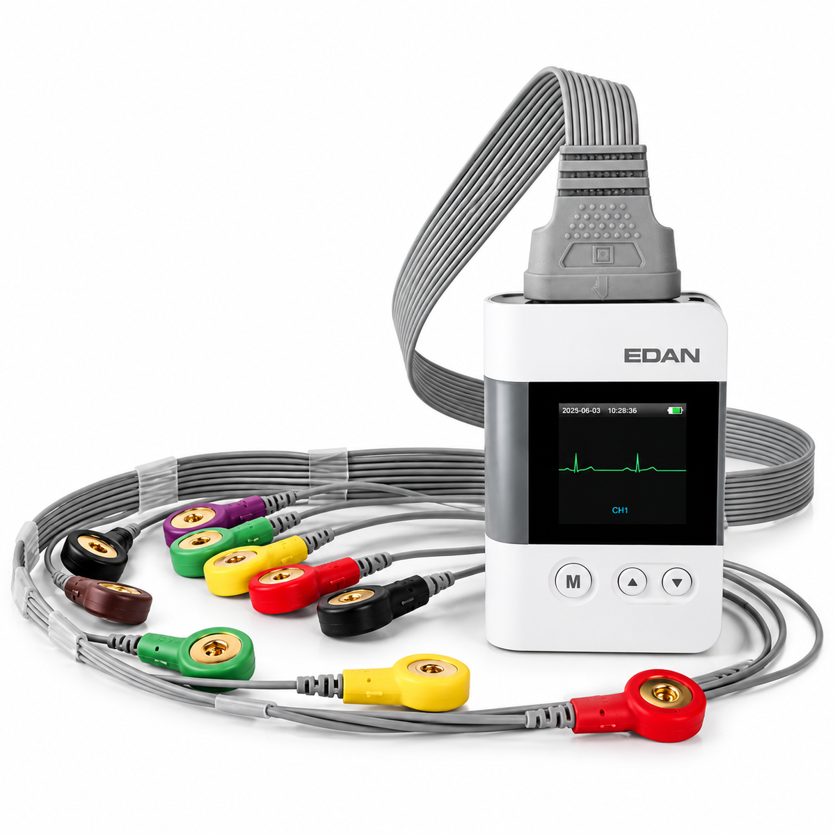 EDAN SE-2012A 12-channel Holter recorder with standard SD card storage, IP27 waterproof design and dual-mode 12-lead or 3-channel recording for ambulatory ECG