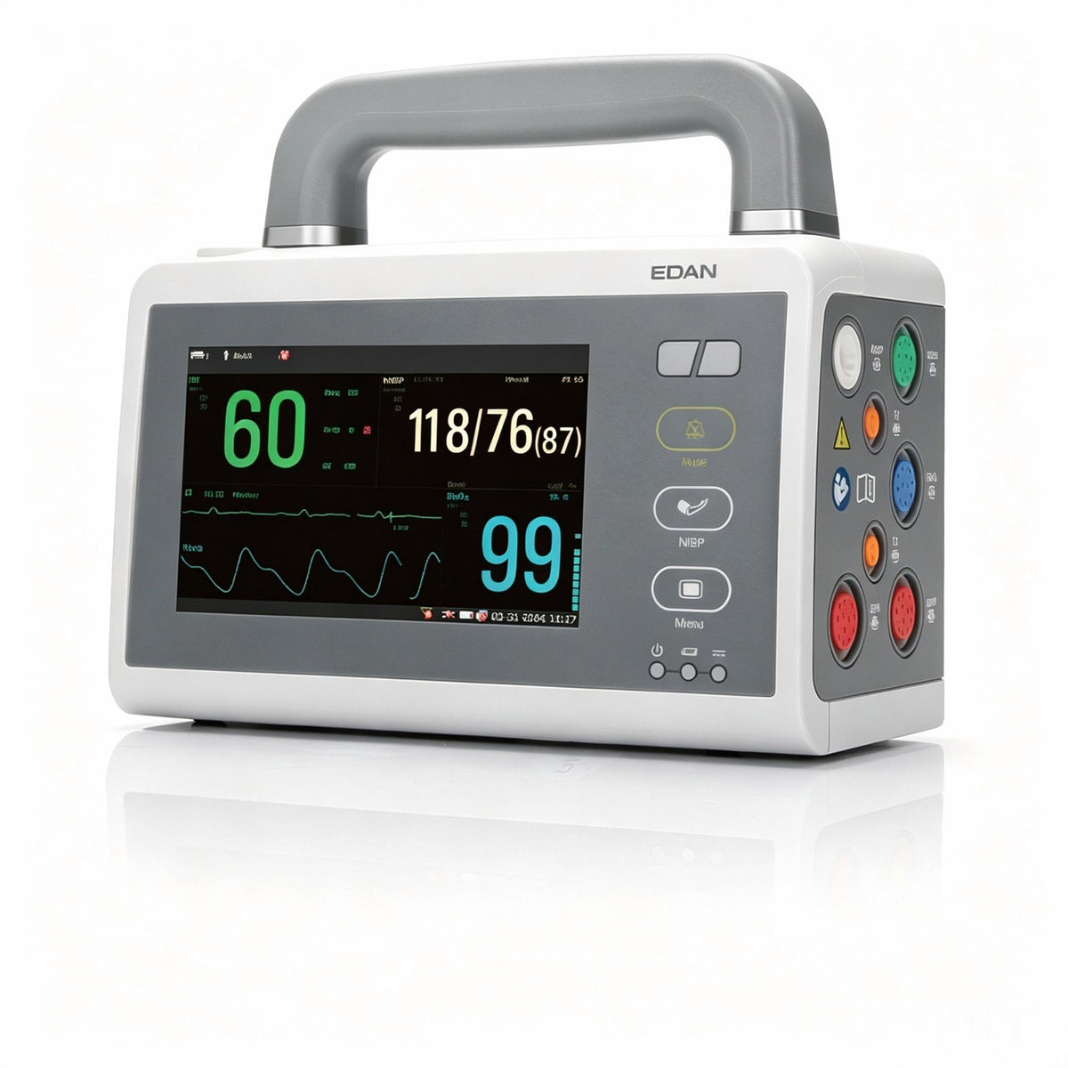 EDAN iM20 compact transport patient monitor with 5-inch touchscreen for bedside and ambulance monitoring