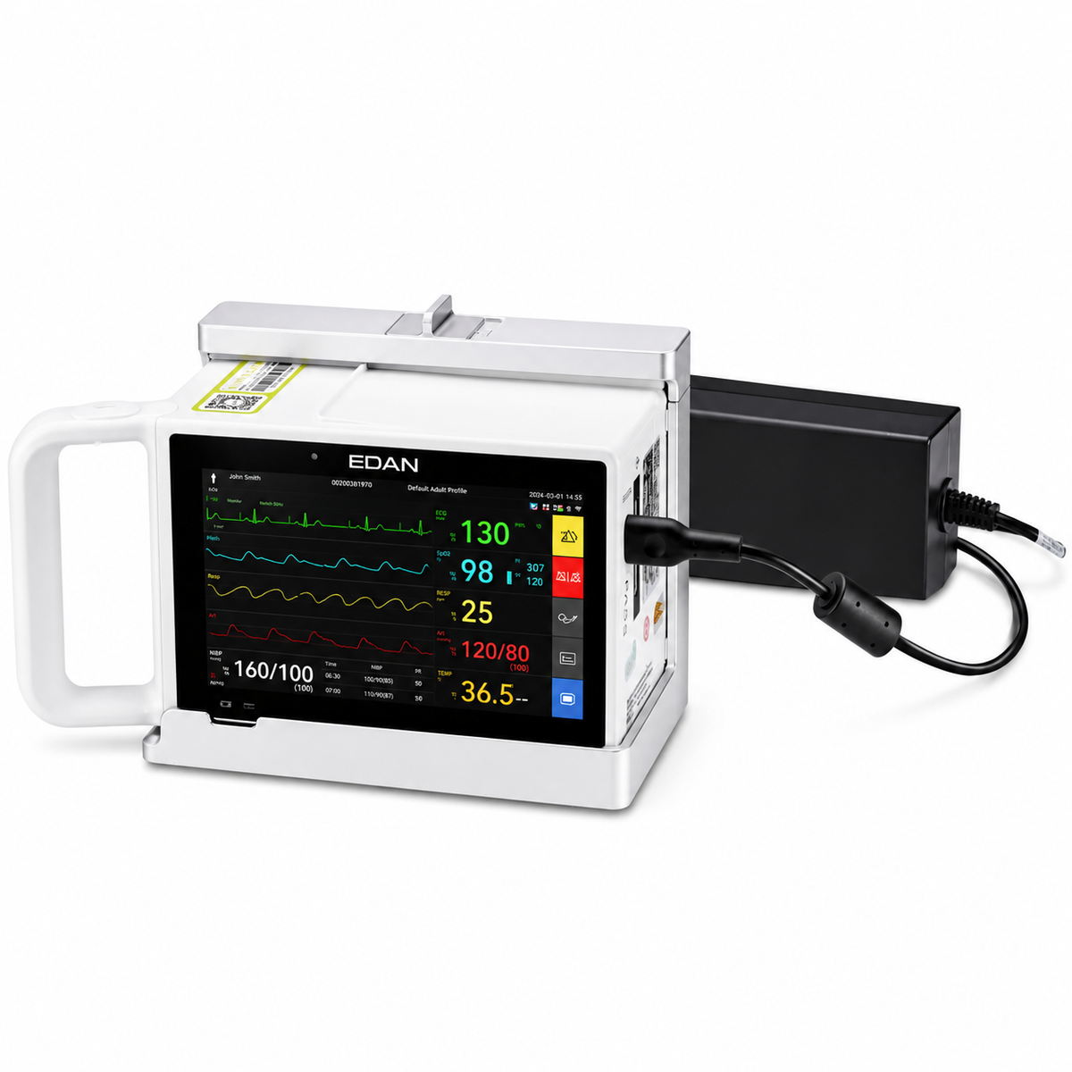 EDAN iV100 5.5-inch HD touchscreen transport patient monitor with up to 11-hour battery, IP44 rating and iV Series module docking for ambulance and bedside monitoring