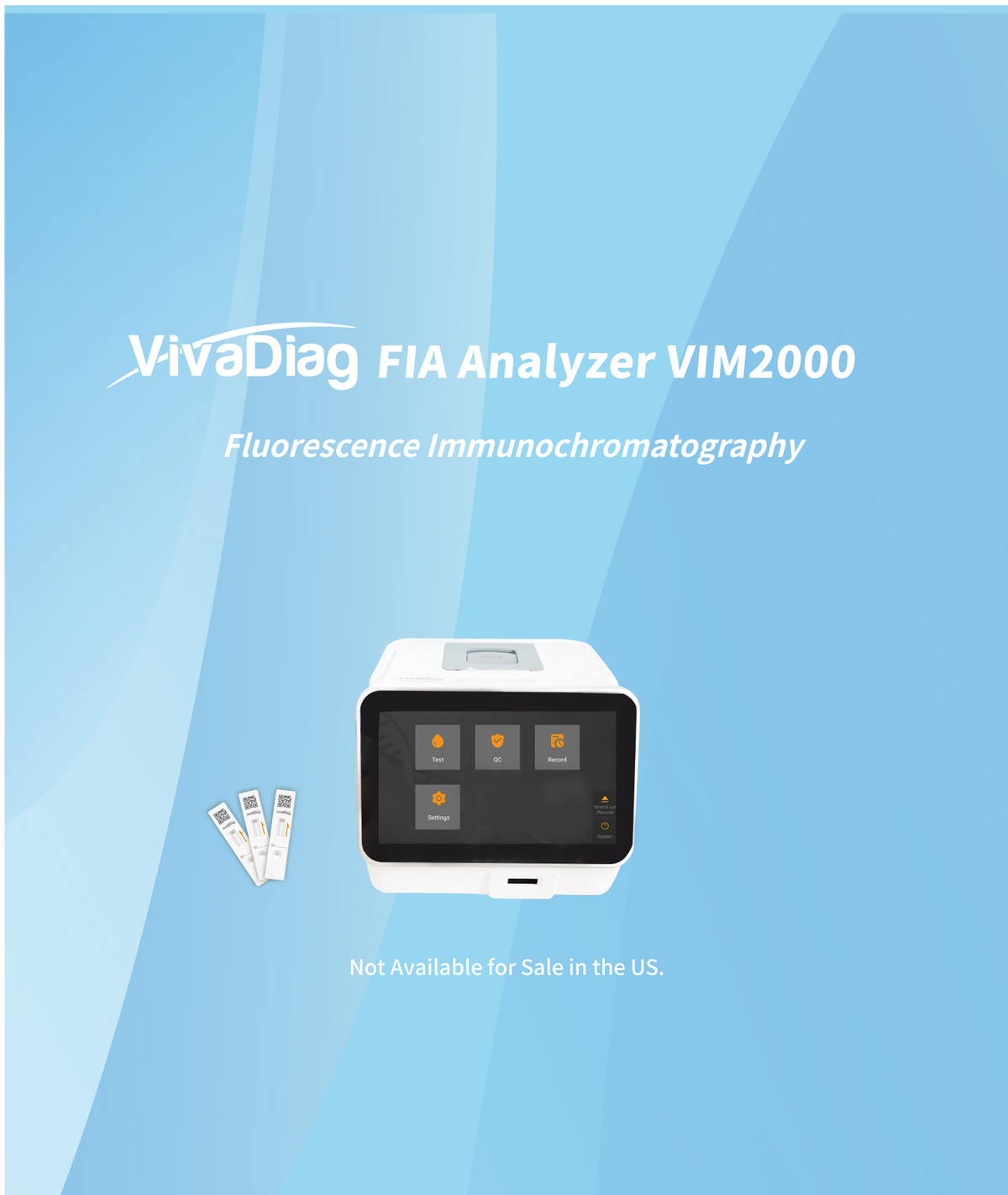 Global Healthcare Medical GHM VIM2000 US FIA Analyzer - Professional fluorescence immunochromatography analyzer with 7-inch LCD touchscreen, built-in incubator, 30+ parameter detection via ID card reading, integrated thermal printer, 50,000-result memory, and RJ-45/USB connectivity for point-of-care and clinical diagnostic testing