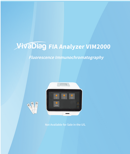 Global Healthcare Medical GHM VIM2000 US FIA Analyzer - Professional fluorescence immunochromatography analyzer with 7-inch LCD touchscreen, built-in incubator, 30+ parameter detection via ID card reading, integrated thermal printer, 50,000-result memory, and RJ-45/USB connectivity for point-of-care and clinical diagnostic testing