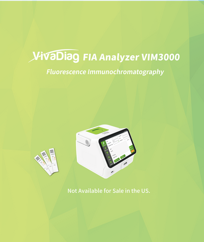 Global Healthcare Medical GHM VIM3000 US FIA Analyzer - Professional fluorescence immunochromatography analyzer with 7-inch LCD touchscreen, batch testing capability, 30+ parameter detection via QR code scanning, integrated thermal printer, and RJ-45 network connectivity for point-of-care and clinical diagnostic testing