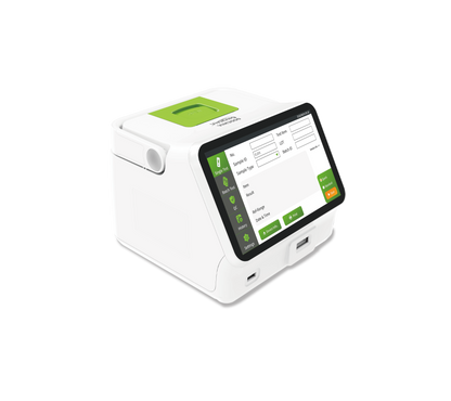Global Healthcare Medical GHM VIM3000 US FIA Analyzer - Professional fluorescence immunochromatography analyzer with 7-inch LCD touchscreen, batch testing capability, 30+ parameter detection via QR code scanning, integrated thermal printer, and RJ-45 network connectivity for point-of-care and clinical diagnostic testing