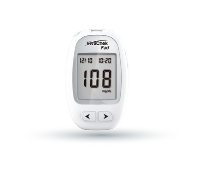 Global Healthcare Medical GHM Fad US blood glucose monitoring system - compact automatic blood glucose meter with 5-second test time, 0.5 µL sample, 10-600 mg/dL range, and 900-result memory for home glucose monitoring