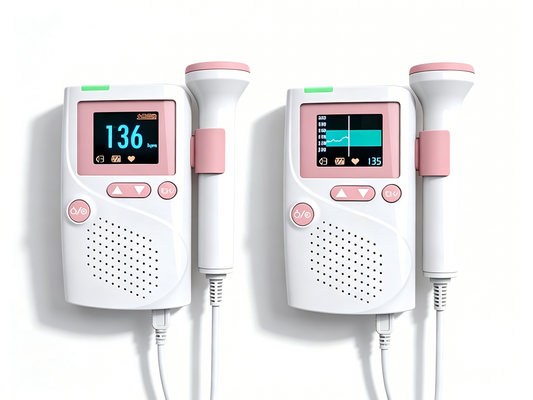 GHM FD88 Fetal Doppler – Portable 1.77" TFT Display Fetal Heart Rate Monitor with Trend Graph, Rechargeable Battery, and Pink Carry Bag #