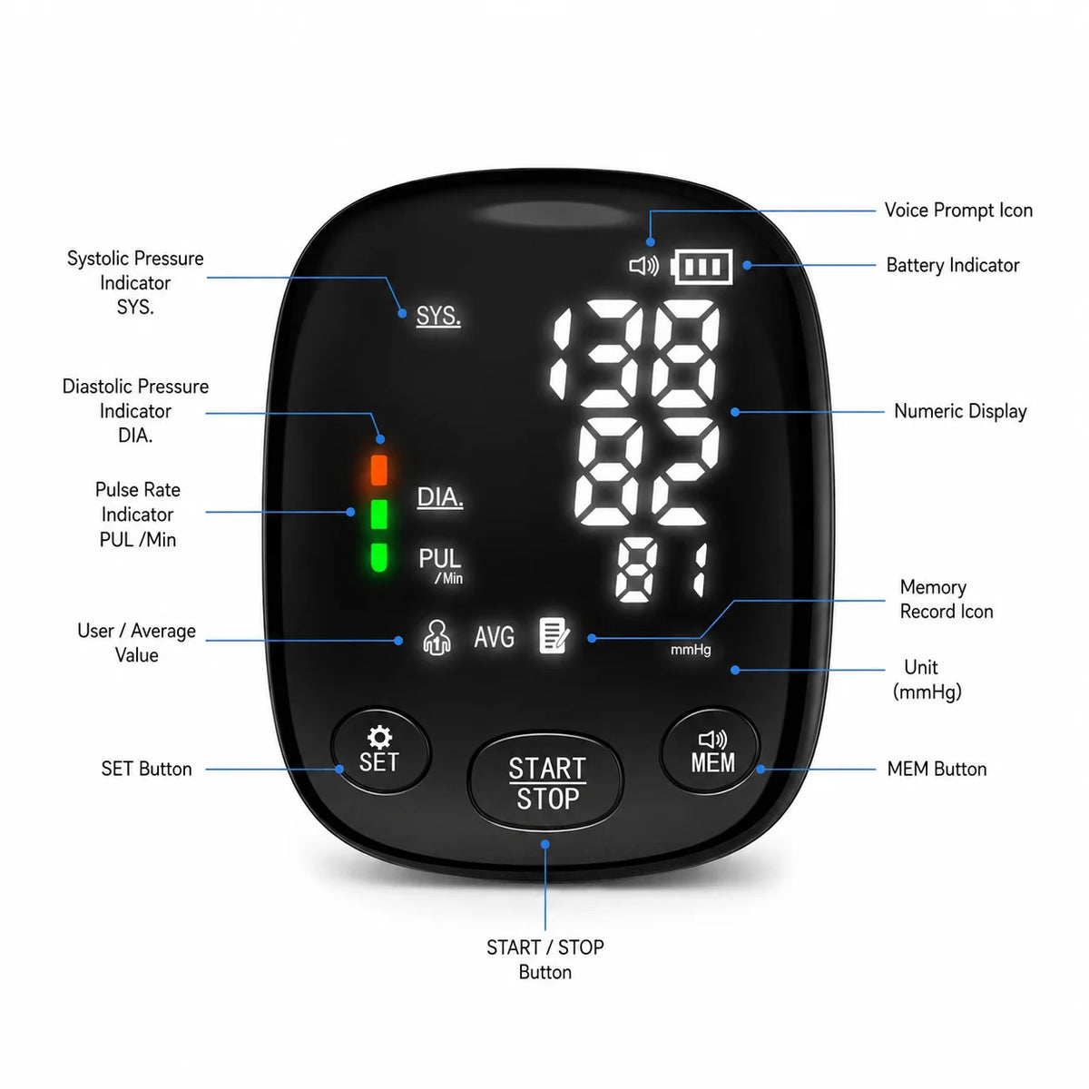 家庭诊所数字血压计 LCD 显示屏 可拆卸电池 腕带式使用 CE 认证