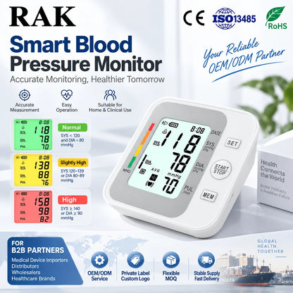 灵活的最小起订量 医疗级 CE 认证 上臂式电子血压计 LCD 显示屏 声音提示 背光可选 可定制设计