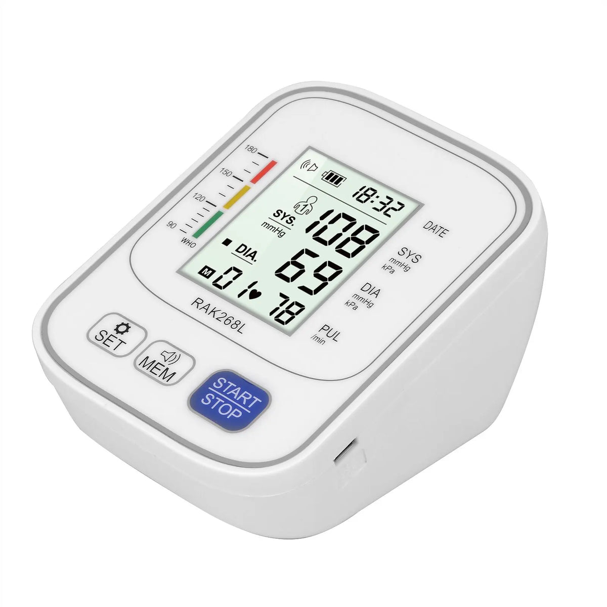 RAK 268L 便携式手臂式血压计 LCD 显示屏 USB/电池供电 CE 认证 II 级医疗设备