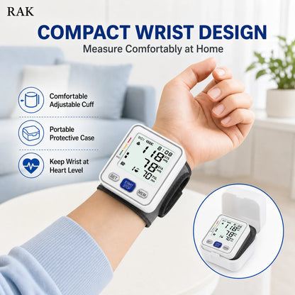 RAK 电动腕式血压计数字自动血压仪语音大液晶显示屏2用户99个记忆点不规则心跳记录