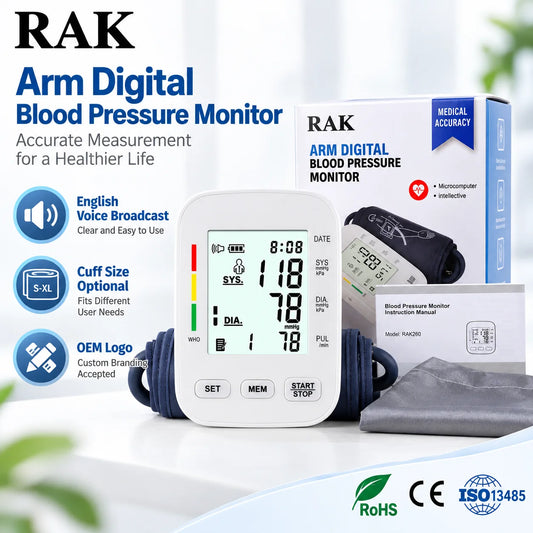 RAK260数字式语音血压计 OEM 英语语音 USB 数据线 上臂式电子血压计 制造商价格最优惠