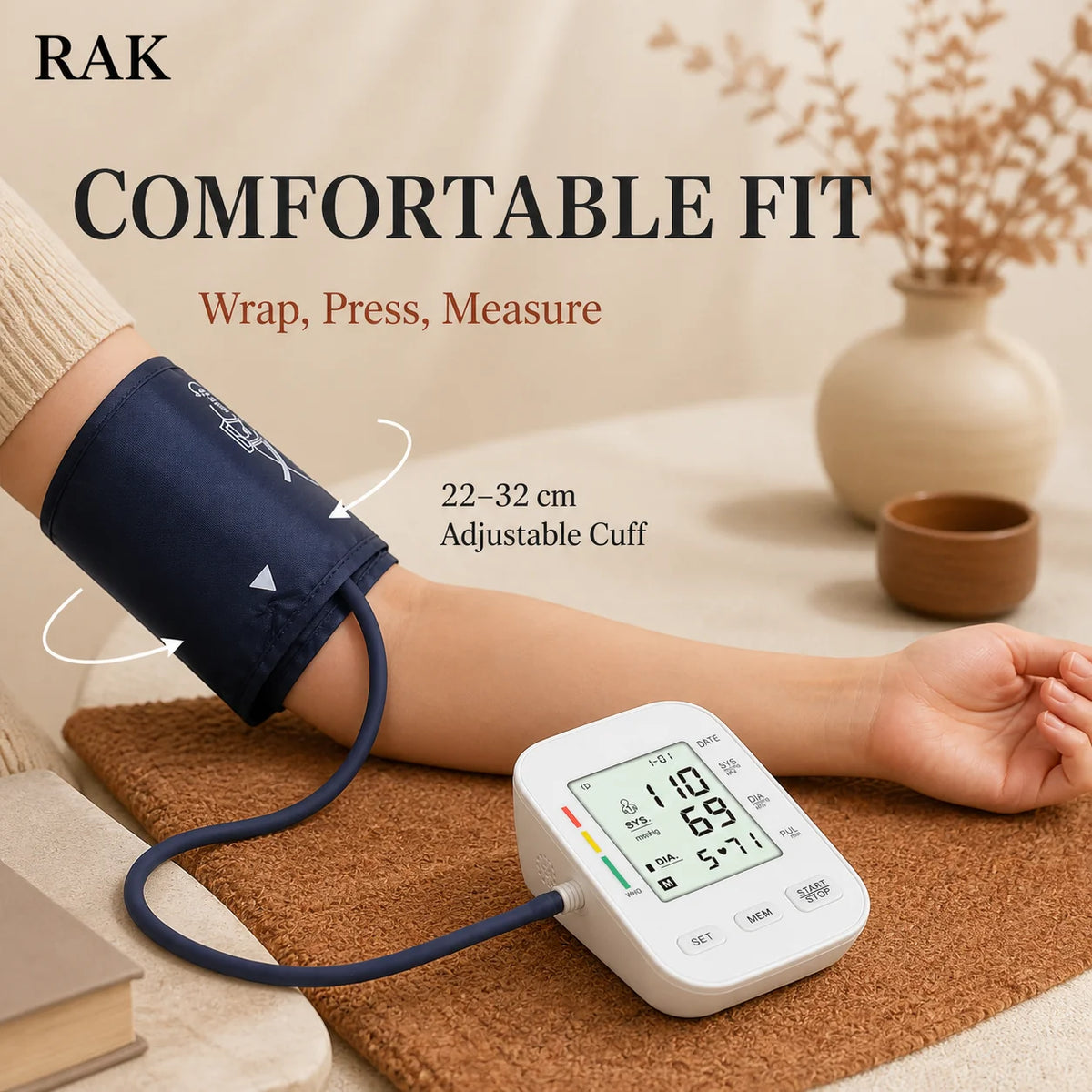 数字血压计 电子血压计 3mmHg 精度 2x99 用户记忆单元 LCD 显示屏 可拆卸电池 CE 认证