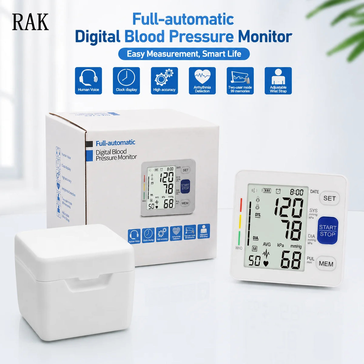 一键式电动数字自动腕式血压计 LCD 显示屏 CE 认证 3mmHg 精度 便携式 可充电