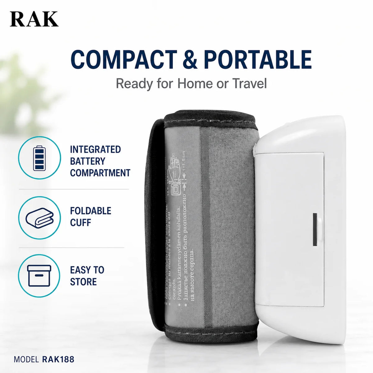 RAK188 电动血压计 心率监测器 脉搏追踪 LCD显示屏 可拆卸电池 CE认证 白色/黑色