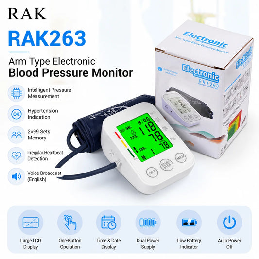 RAK263 电动式血压计，带腕带和脉搏追踪功能，经 CE 认证，数字式血压计