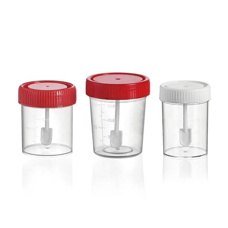 Good Quality Practical 30ml Transparent White Red Disposable Stool Sample Container for Laboratory #