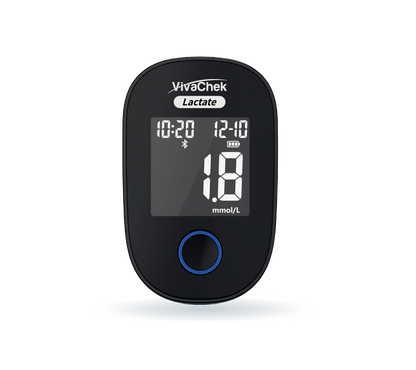 Global Healthcare Medical GHM Lactate US blood lactate analyzer - Bluetooth-enabled rechargeable lactate meter with 10-second test time, 0.5-25 mmol/L range, 500-result memory, backlit display, and Guard app connectivity for training and wellness monitoring